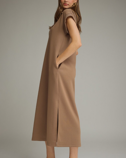 Stitched Brown Midi Dress