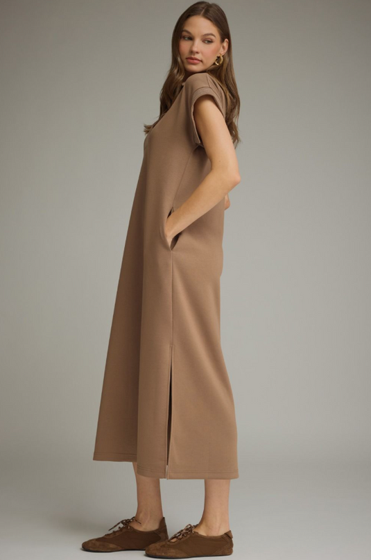Stitched Brown Midi Dress