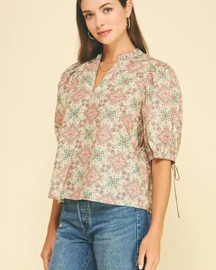 Floral Tiles Cream Blouse