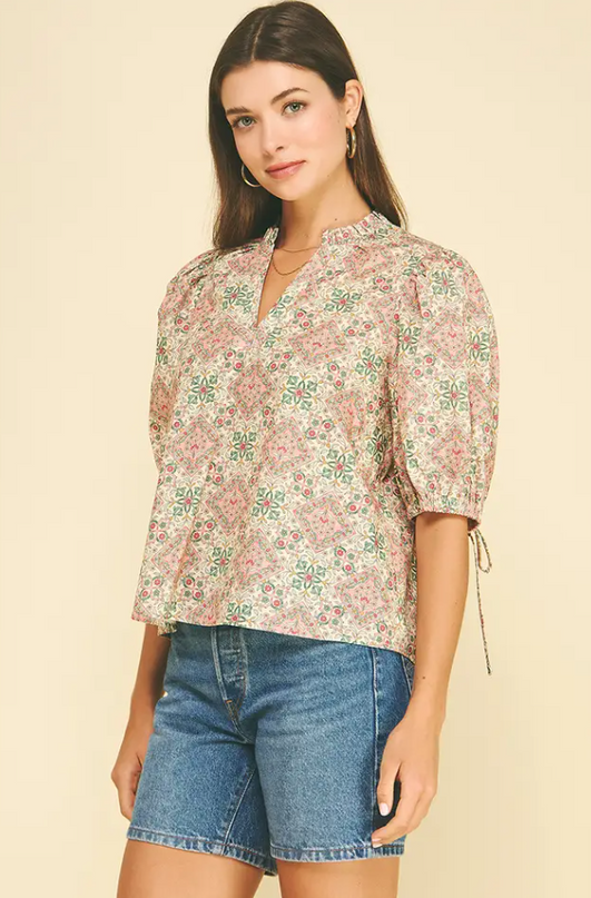 Floral Tiles Cream Blouse