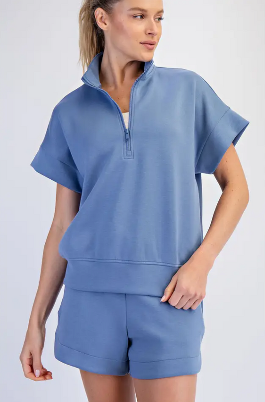 Modal Paradise Blue Quarter Zip Pullover - Plus Size