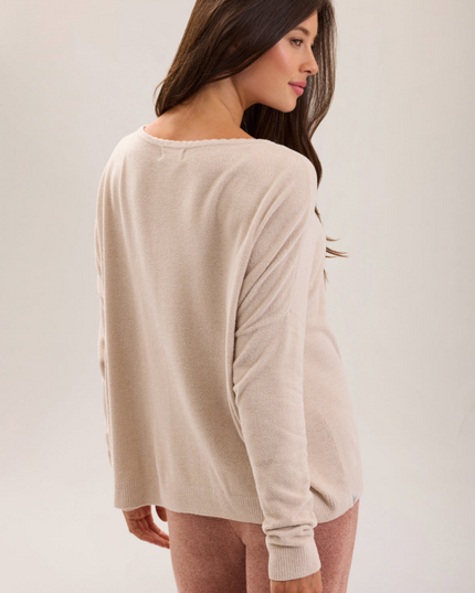 Barefoot Dreams Scallop Slouchy Pullover - Stone Loungewear in at Wrapsody
