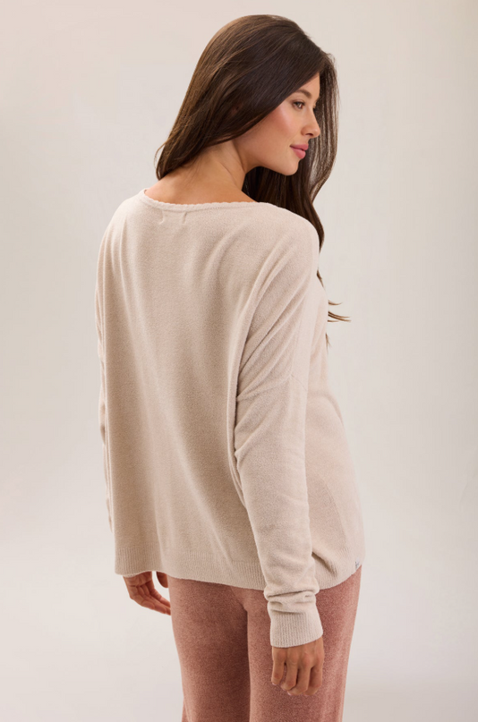 Barefoot Dreams Scallop Slouchy Pullover - Stone Loungewear in at Wrapsody