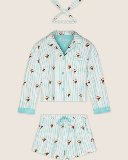 PJ Salvage Espresso Martini Pool Blue Flannel Set