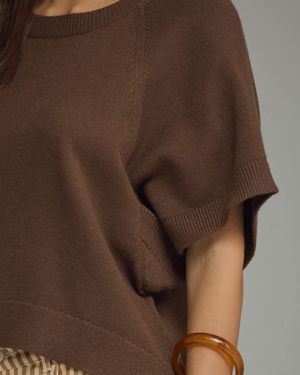 Ribbed Wide Sleeve Brown Sweater