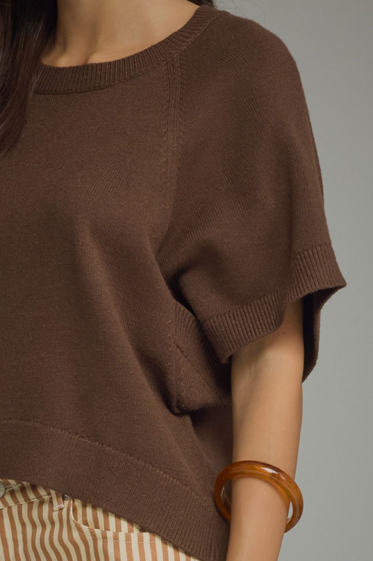 Ribbed Wide Sleeve Brown Sweater