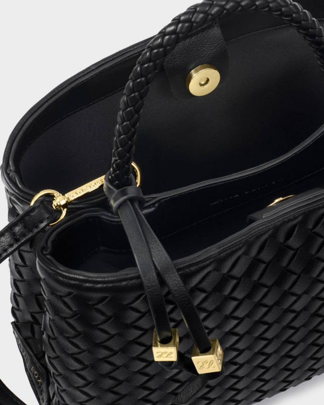 Nova Top Handle Bag in Woven Black Handbags in at Wrapsody