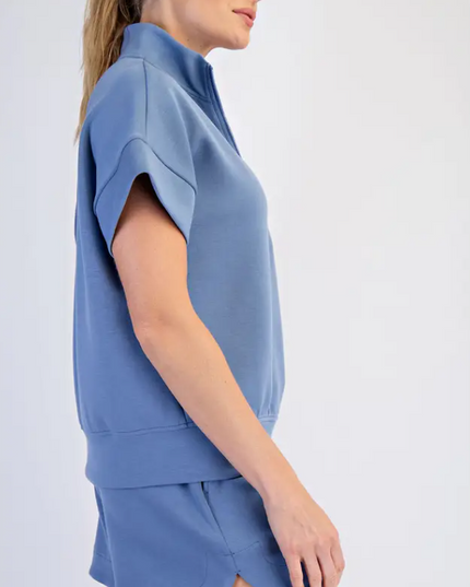 Modal Paradise Blue Quarter Zip Pullover