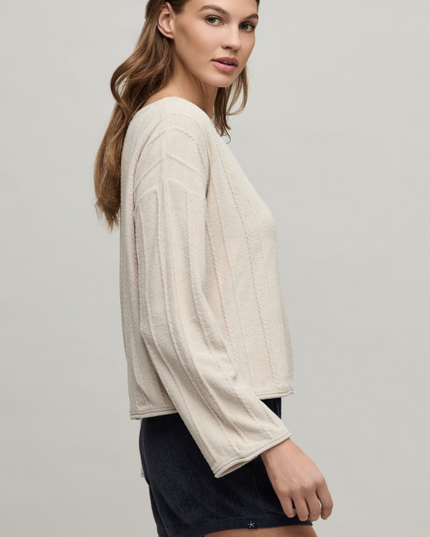 Barefoot Dreams Ultra Lite Rope Stripe Boatneck Pullover Stone Loungewear in at Wrapsody