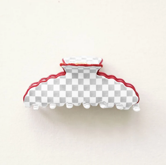 Scalloped Grey & White Claw Clip Hair Accessories in at Wrapsody