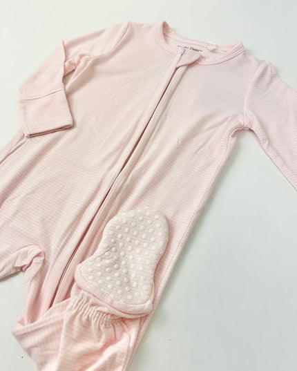 Light Pink Stripe 2-Way Zipper Footie Baby in  at Wrapsody