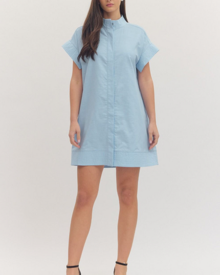 chambray mini dress Stitched Button Down Mini Dress in Chambray – Wrapsody