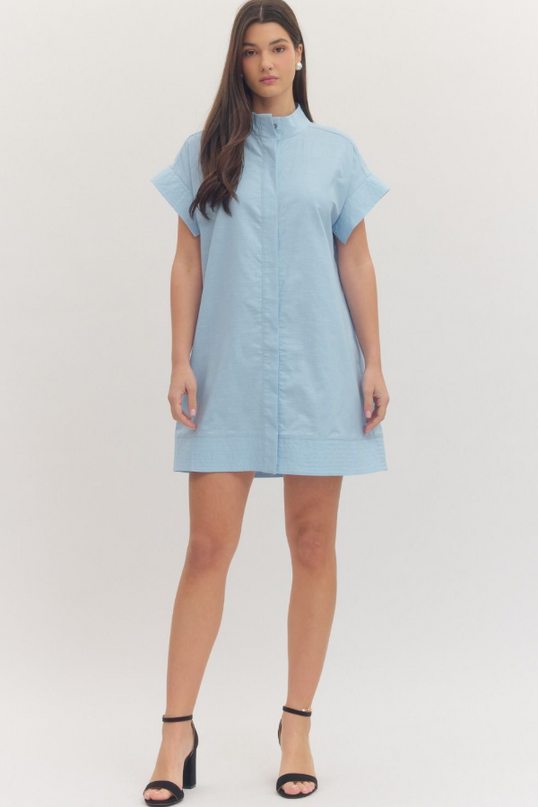 Stitched Button Down Mini Dress in Chambray – Wrapsody Stitched Button Down Mini Dress in Chambray – Wrapsody