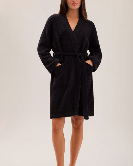Barefoot Dreams CozyChic Solid Robe - Black Loungewear in S/M at Wrapsody
