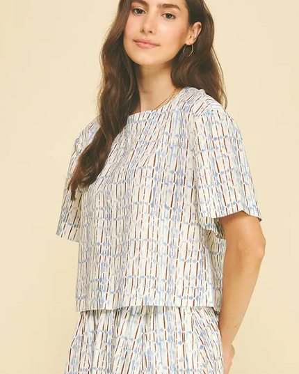 Abstract Printed Blue/Brown Blouse