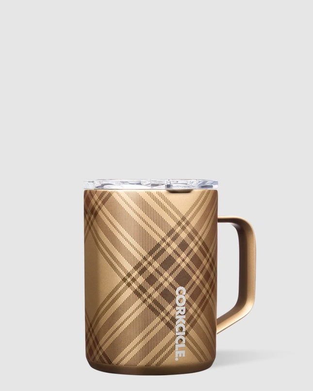 Corkcicle Mug 16oz Drinkware in Golden Plaid at Wrapsody