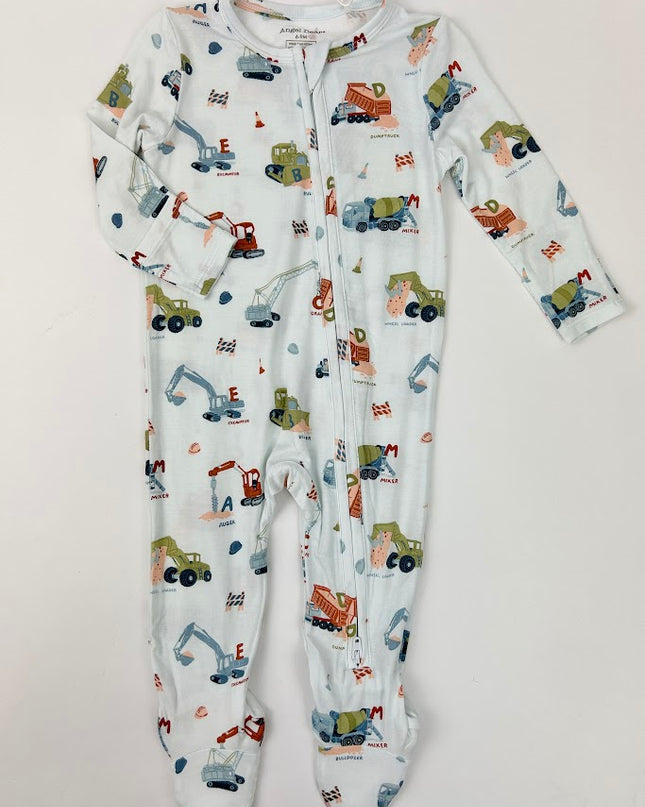 Construction Alphabet 2-Way Zipper Footie Baby in 3-6M at Wrapsody