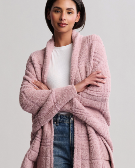 Barefoot Dreams CozyChic Tonal Plaid Teaberry Blanket Wrap Outerwear in at Wrapsody