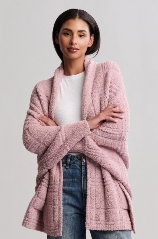 Barefoot Dreams CozyChic Tonal Plaid Teaberry Blanket Wrap Outerwear in at Wrapsody