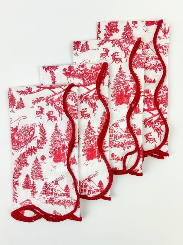 Red Toile Dinner Napkin Set Napkins in  at Wrapsody