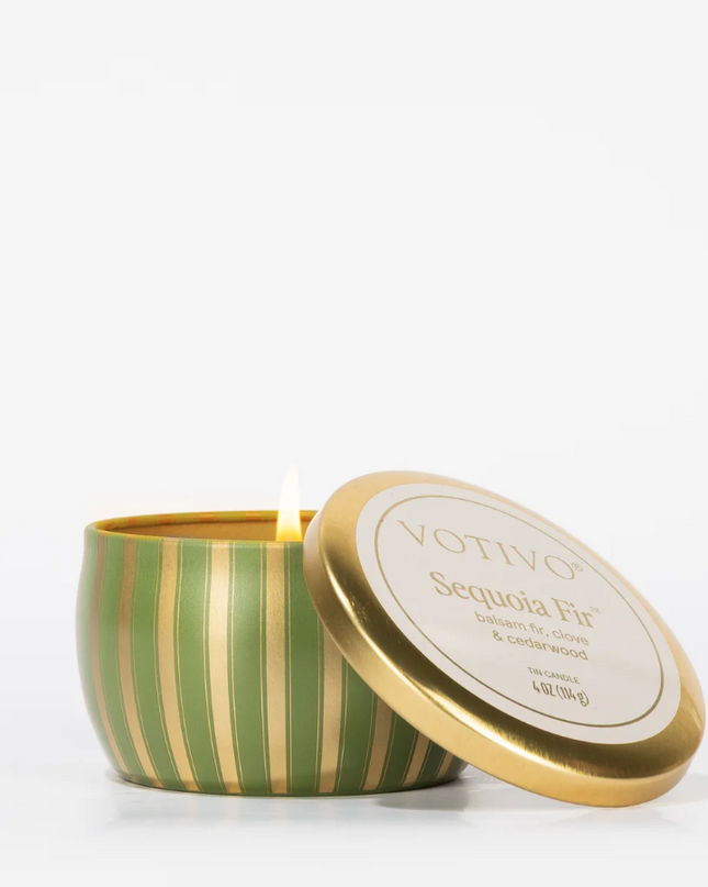 Votivo Holiday Candle Tin Sequoia Fir Candles in at Wrapsody