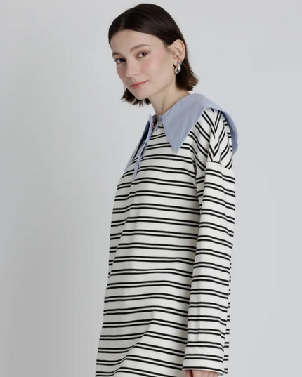 Striped Mini Dress with Oversized Collar