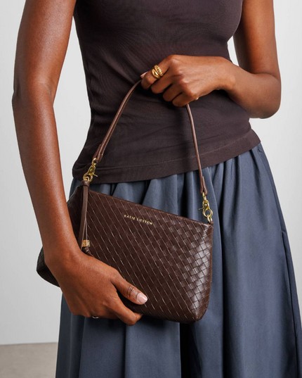 Nova Small  Shoulder Bag in Woven Dark Chocolate