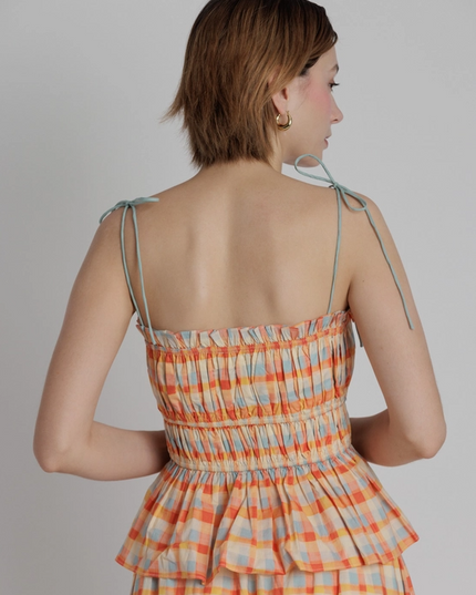 Plaid Blouse with Shoulder Ties Tops in at Wrapsody