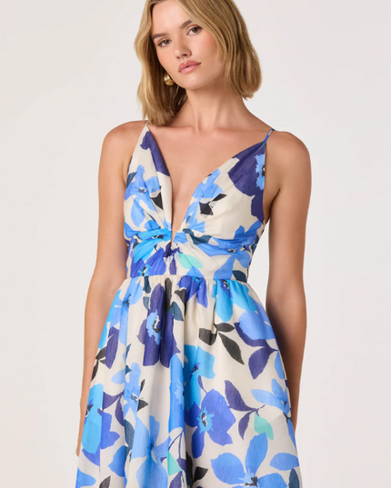 Janna Floral Blue Midi Dress Dresses in at Wrapsody