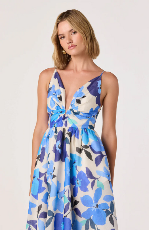 Janna Floral Blue Midi Dress Dresses in at Wrapsody