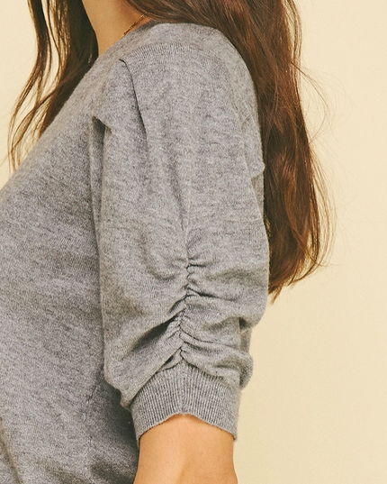 Pleated Sleeves Grey Seater