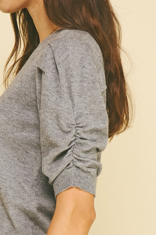 Pleated Sleeves Grey Seater