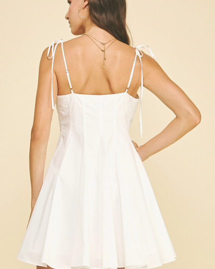 Tie-Shoulder Flare White Mini Dress Dresses in at Wrapsody