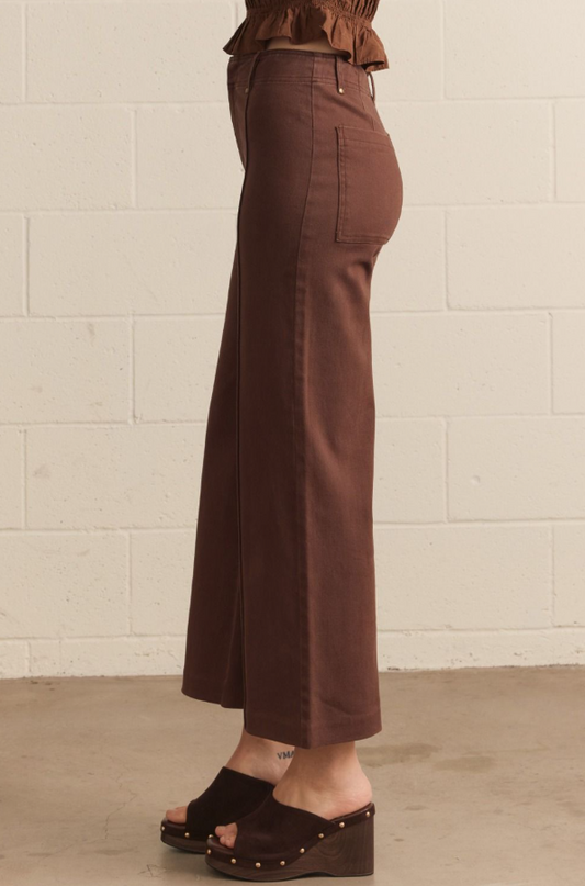 Wide Leg Front Seam Brown Pants
