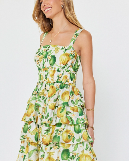 Tiered Ruffle Lemon Midi Dress Dresses in at Wrapsody