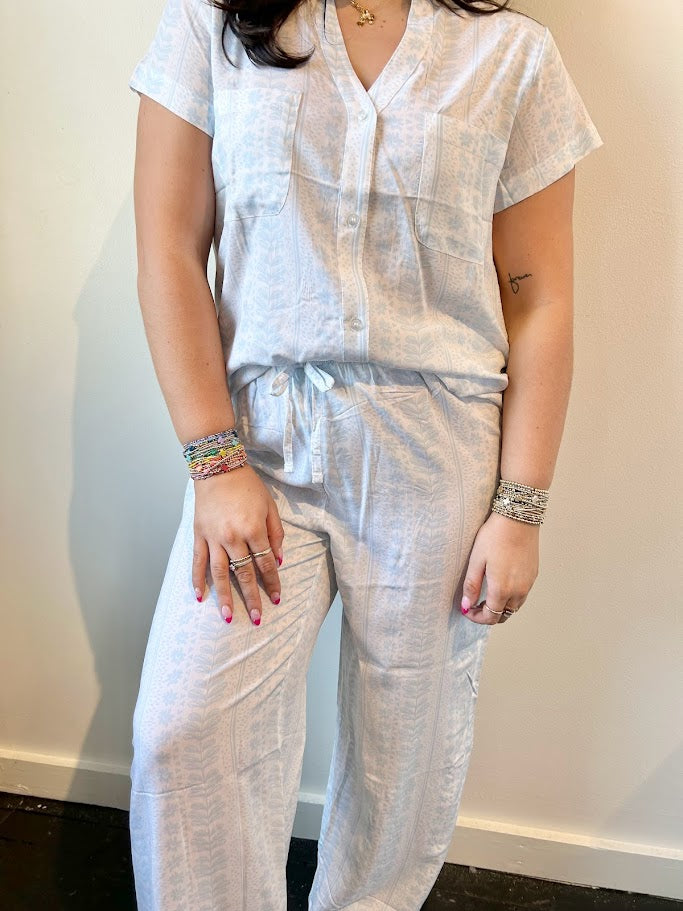 Serena Sky Stitches PJ Set Loungewear in  at Wrapsody