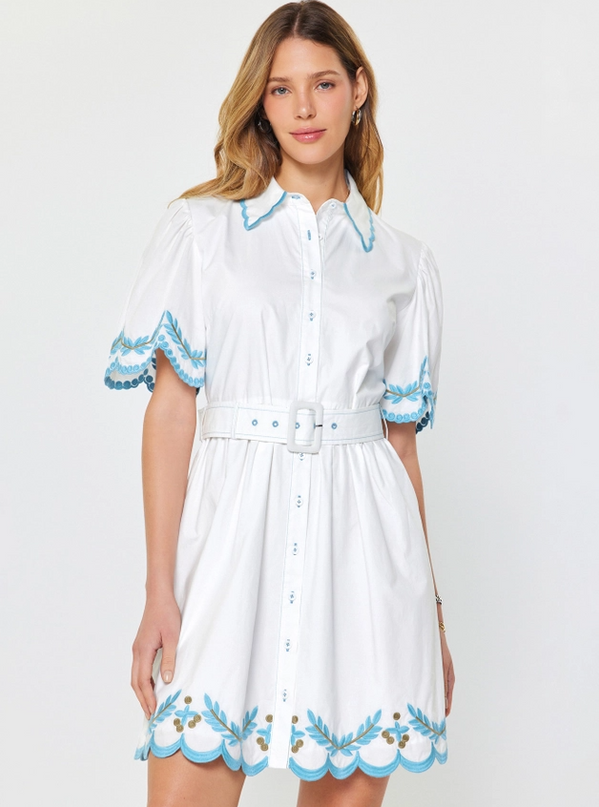 Scallop Trim Belted Mini Dress Dresses in at Wrapsody