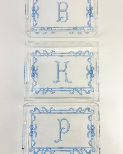 Blue Bows Initial Acrylic Tray Home Decor in A at Wrapsody