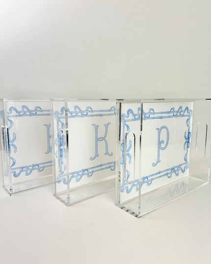 Blue Bows Initial Acrylic Tray Home Decor in  at Wrapsody