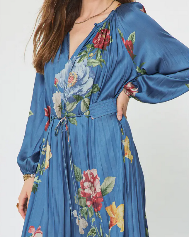 Floral Print Pleated Midi Dress Dresses in at Wrapsody