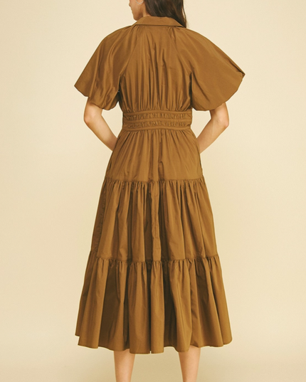Tiered Button-Down Midi Dress