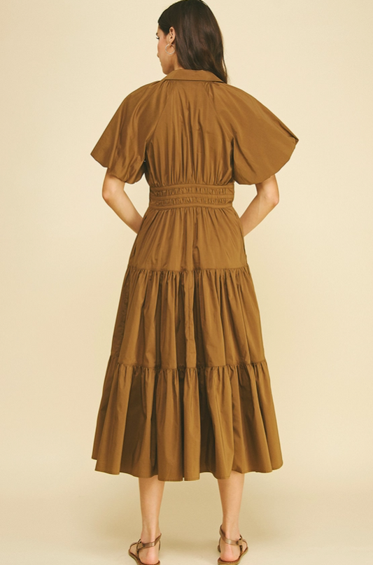 Tiered Button-Down Midi Dress