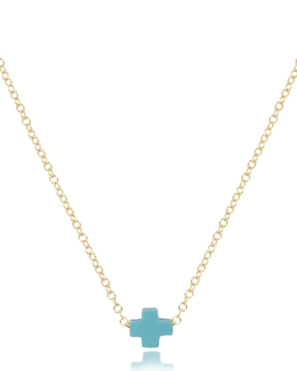eGirl 14" Small Signature Cross Necklace - Turquoise