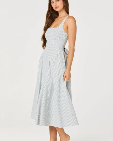 Vinya Blue Plaid Midi Dress Dresses in at Wrapsody