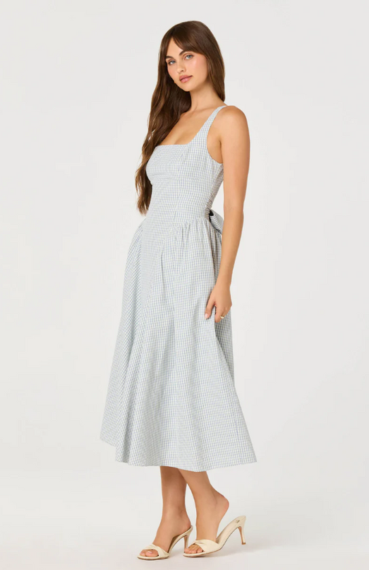 Vinya Blue Plaid Midi Dress Dresses in at Wrapsody
