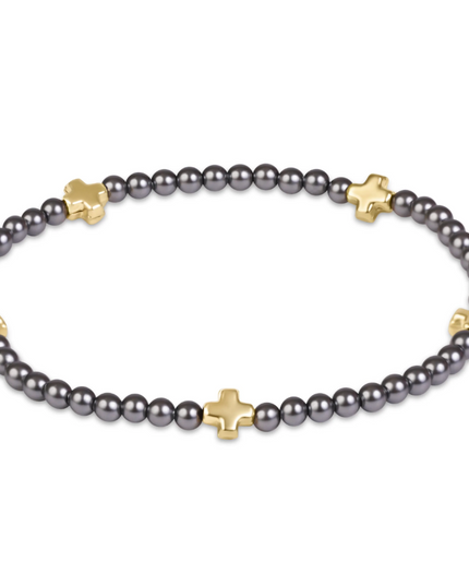 Enewton Small Signature Cross 3mm Bracelet Dark Grey Pearl