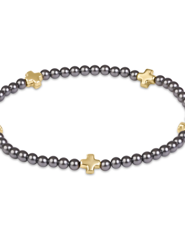 Enewton Small Signature Cross 3mm Bracelet Dark Grey Pearl Bracelets in at Wrapsody