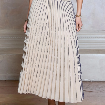 Pleated Stripe Skirt in Beige Shorts in XS at Wrapsody
