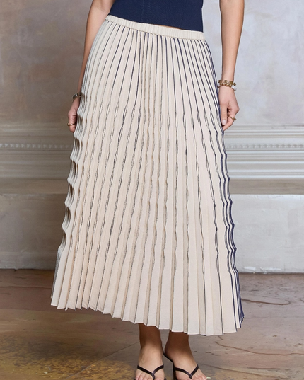 Pleated Stripe Skirt in Beige Shorts in XS at Wrapsody