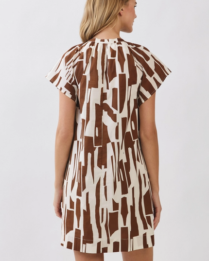 Abstract Pattern Brown/Cream Mini Dress